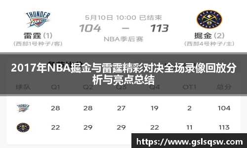 2017年NBA掘金与雷霆精彩对决全场录像回放分析与亮点总结